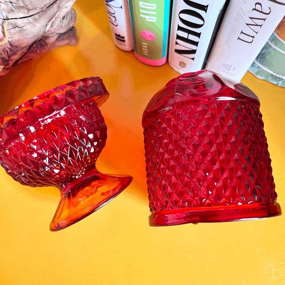 Vintage Viking Glass Red Diamond Point Glimmer Fairy Lamp - Picture 3 of 6